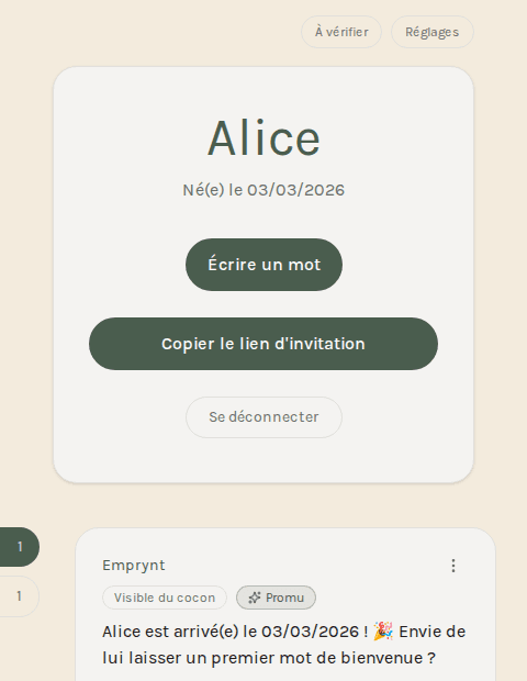 Tableau de bord d'un cocon Emprynt
